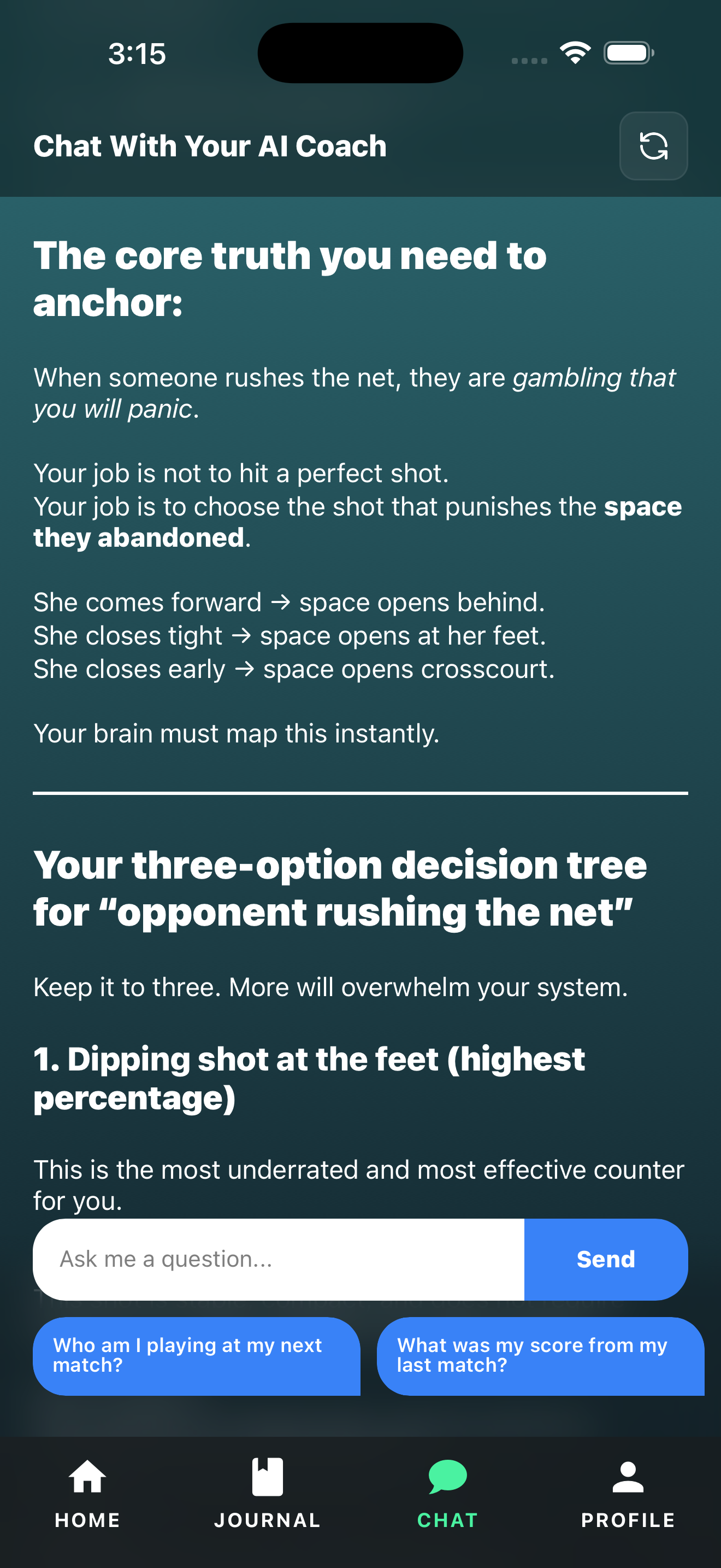 Tennis IQ app AI coach conversation